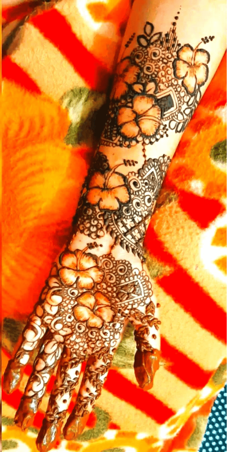 Enthralling Bold Full Arm Henna Design