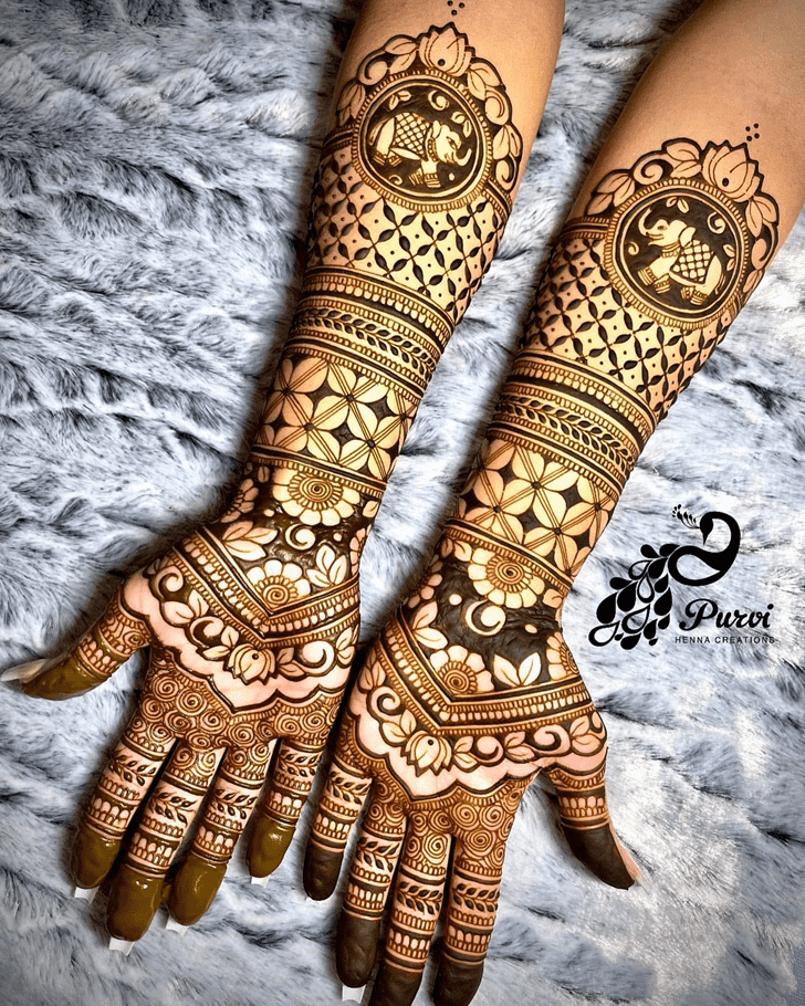 Exquisite Bold Full Arm Henna Design