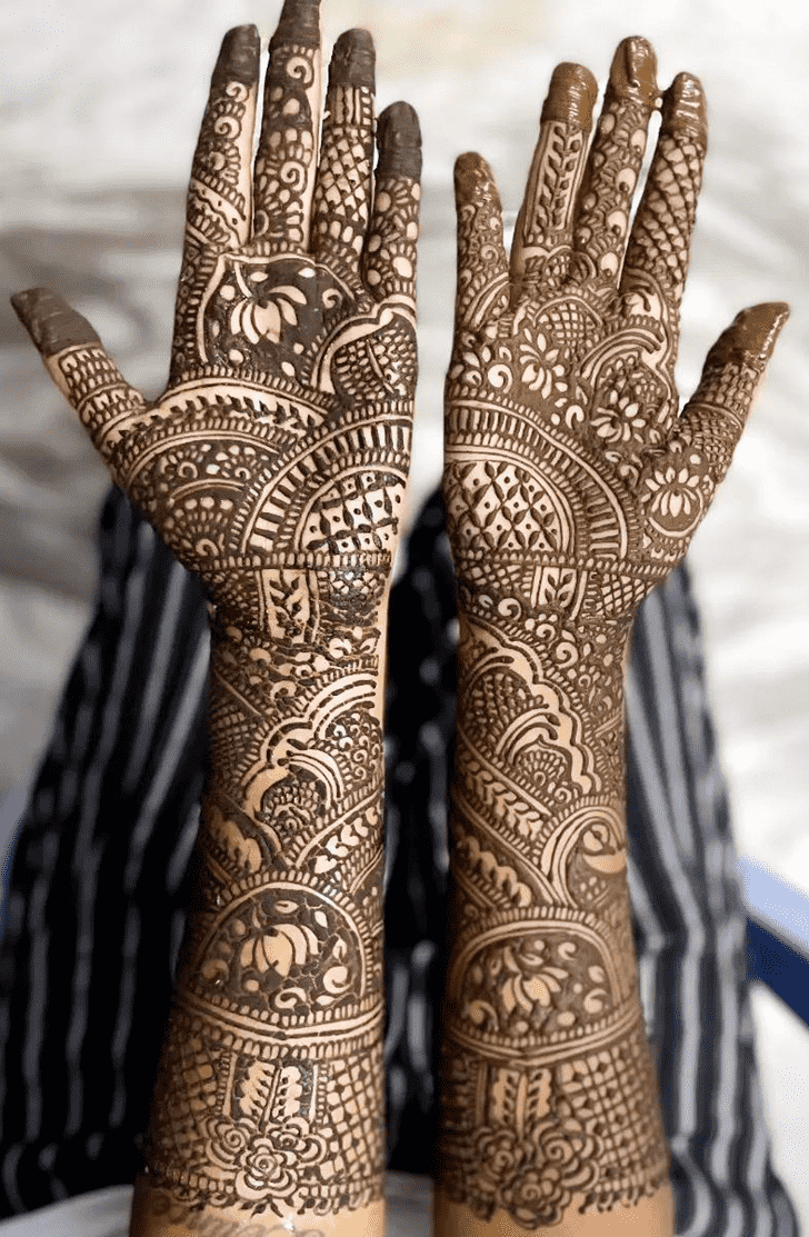 Inviting Bold Full Arm Henna Design