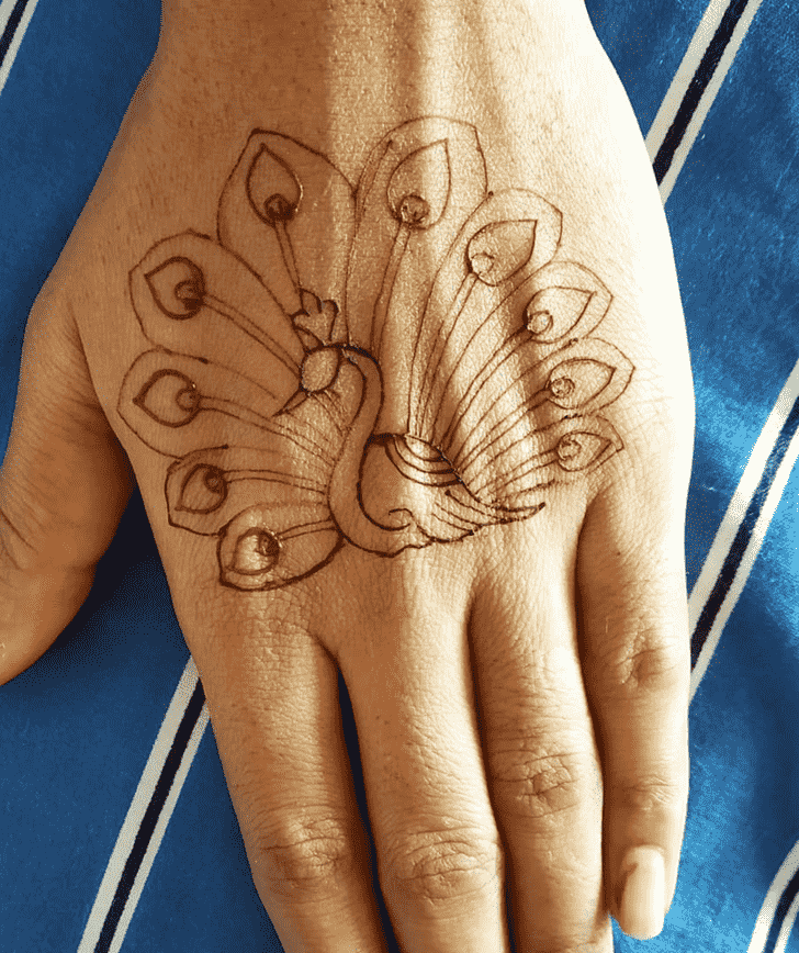 Mehndi flower pattern with peacock for henna drawing and tattoo. • wall  stickers abstract, border, hand | myloview.com