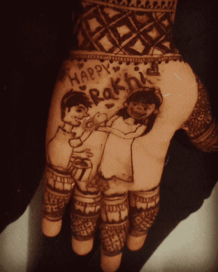 Radiant Raksha Bandhan Henna Design on Back Hand