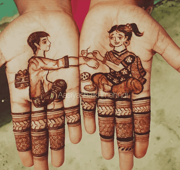 Superb Raksha Bandhan Henna Design on Back Hand
