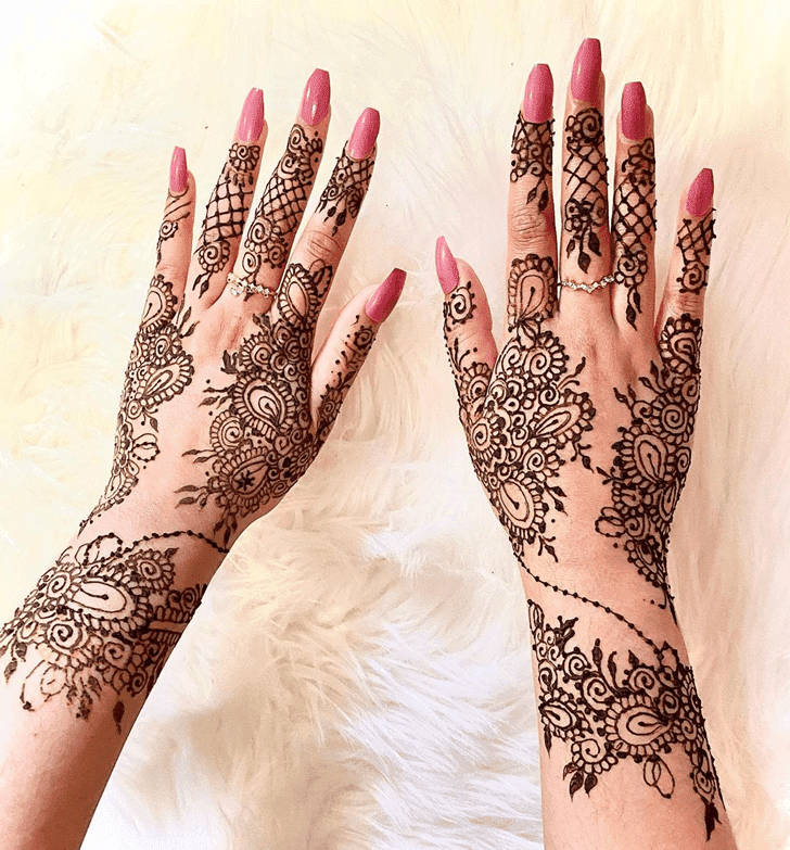 Well-Formed Teej Henna Design on Both Palm