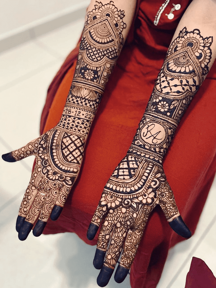Inviting Traditional Full Arm Henna Design